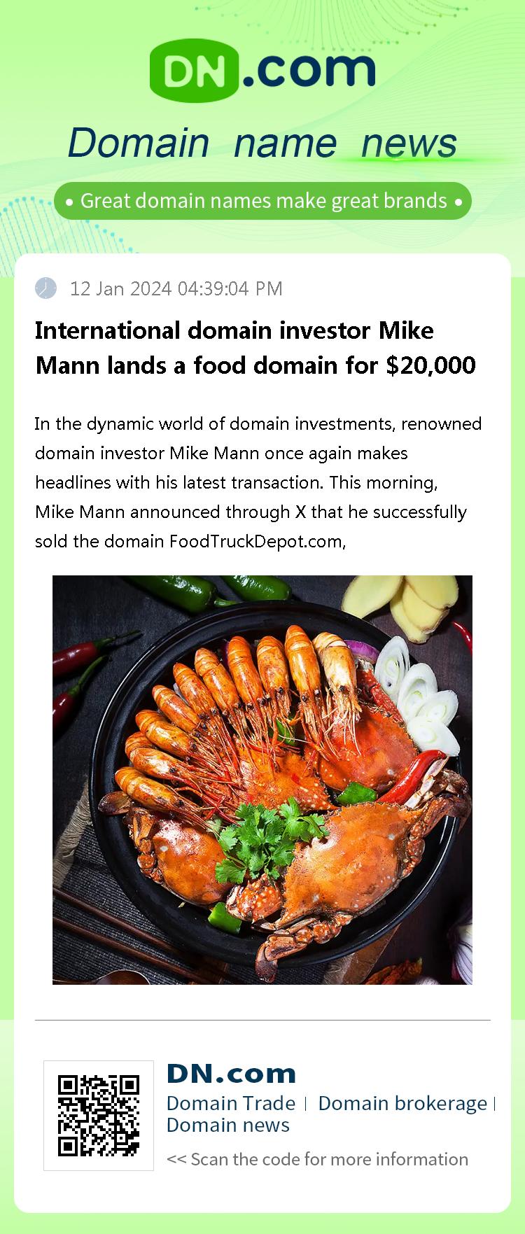 International domain investor Mike Mann lands a food domain for $20,000