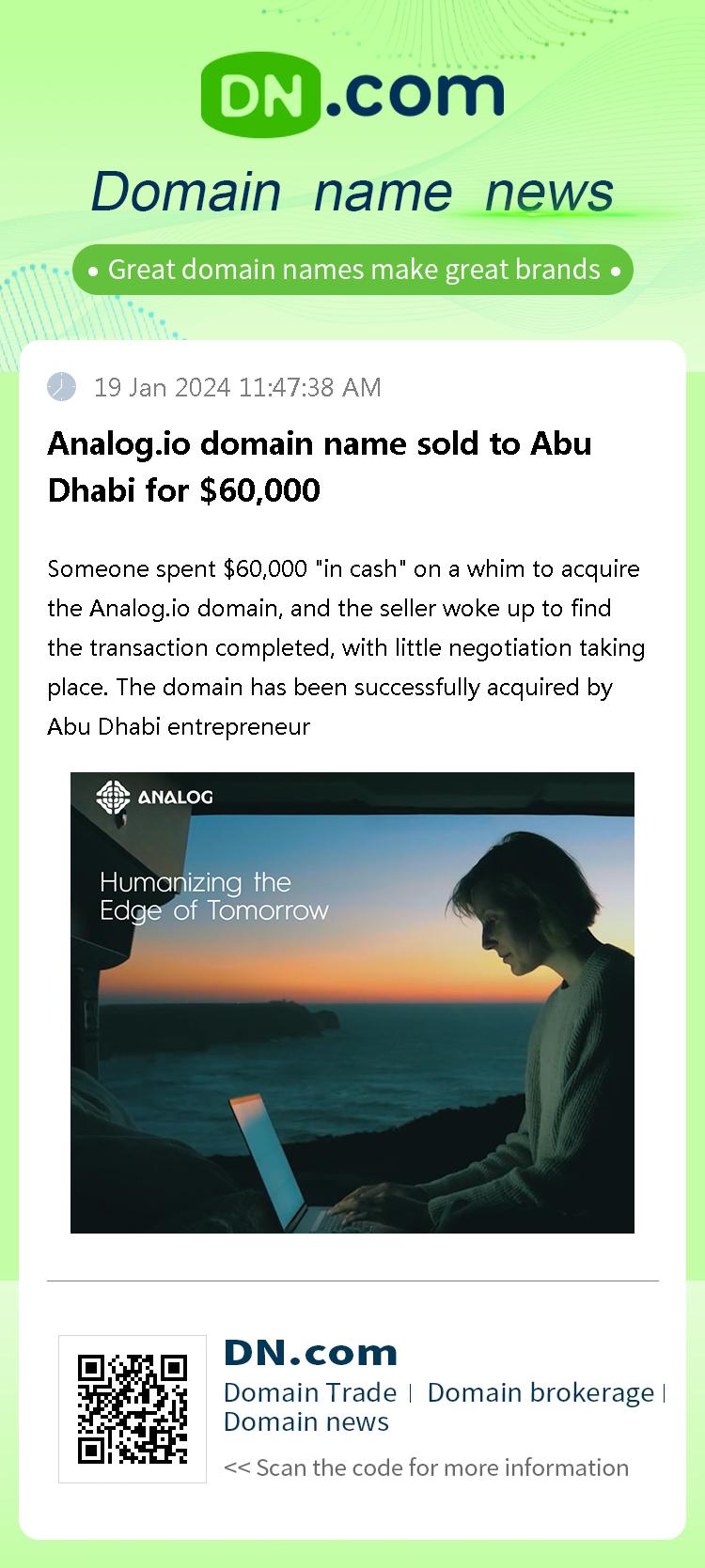 Analog.io domain name sold to Abu Dhabi for $60,000