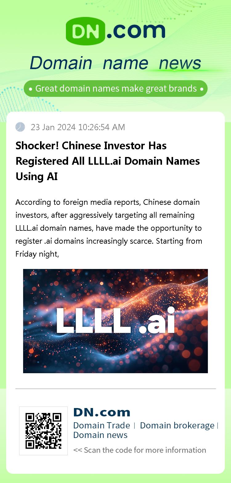 Shocker! Chinese Investor Has Registered All LLLL.ai Domain Names Using AI
