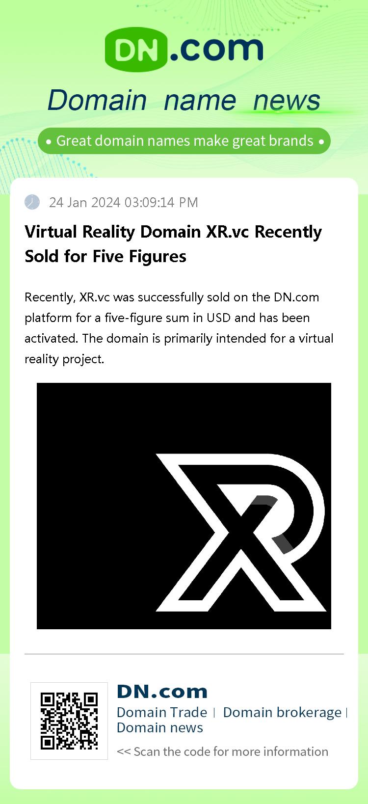 Virtual Reality Domain XR.vc Recently Sold for Five Figures