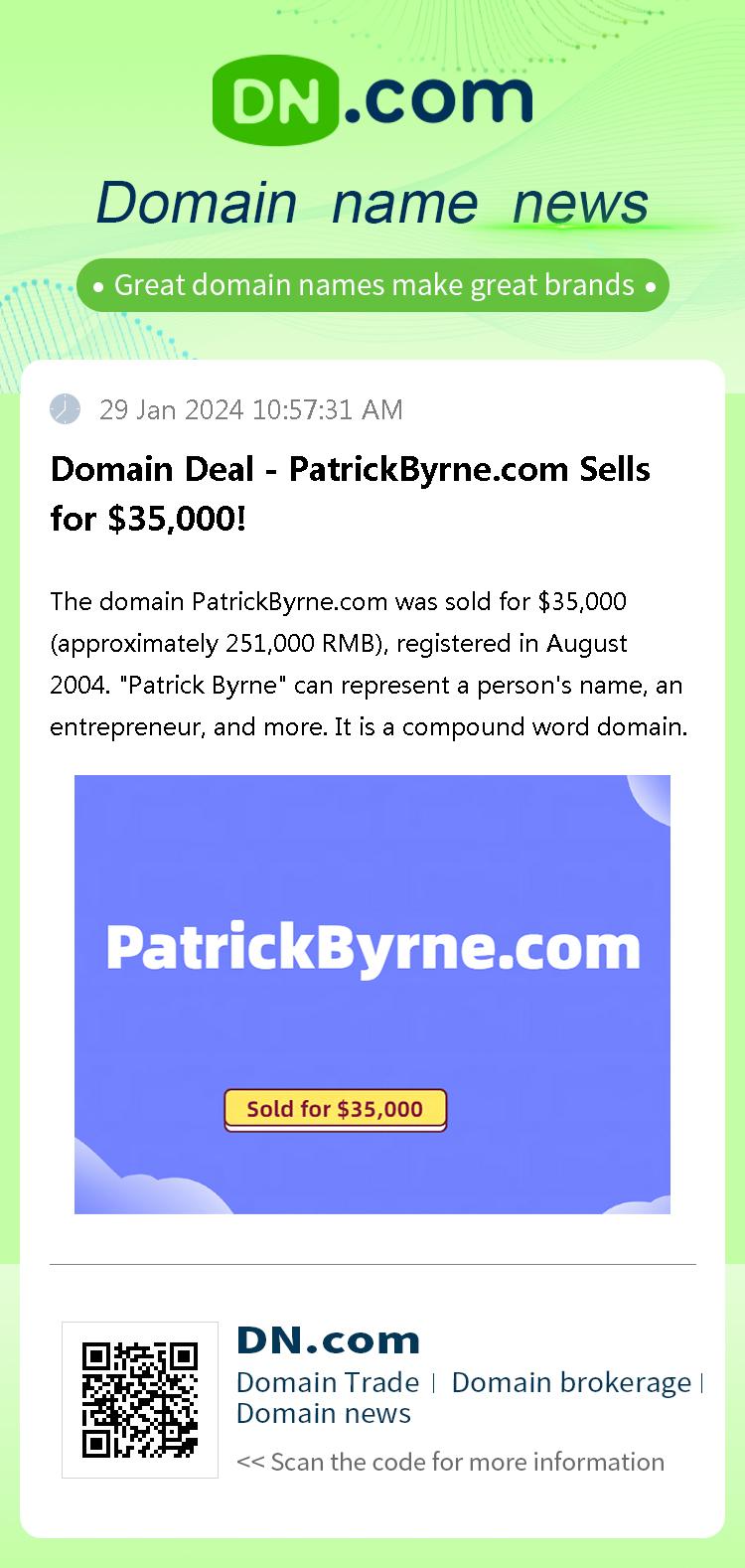 Domain Deal - PatrickByrne.com Sells for $35,000!