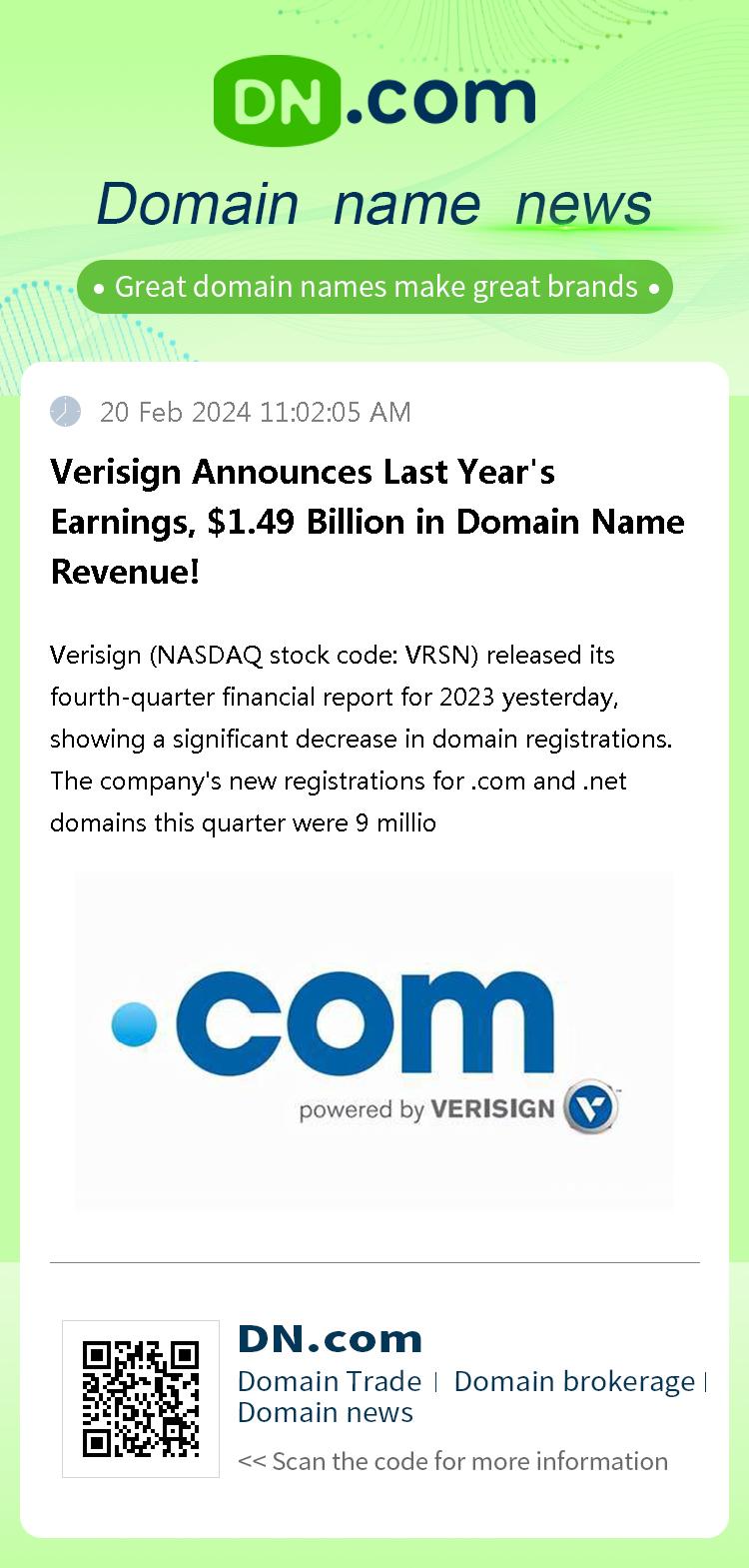 Verisign Announces Last Year's Earnings, $1.49 Billion in Domain Name Revenue!