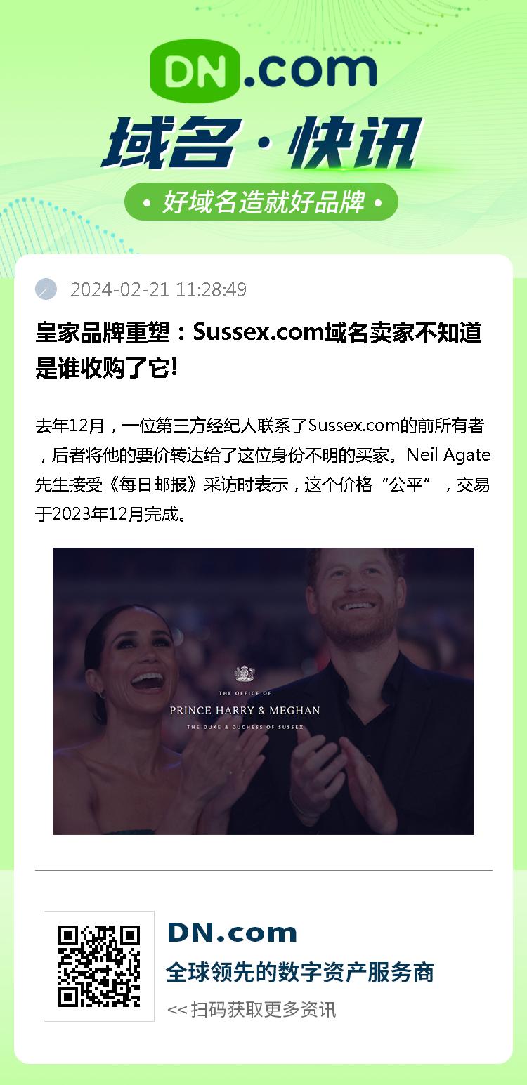 皇家品牌重塑：Sussex.com域名卖家不知道是谁收购了它!