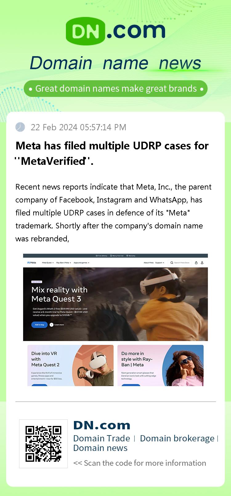 Meta has filed multiple UDRP cases for 