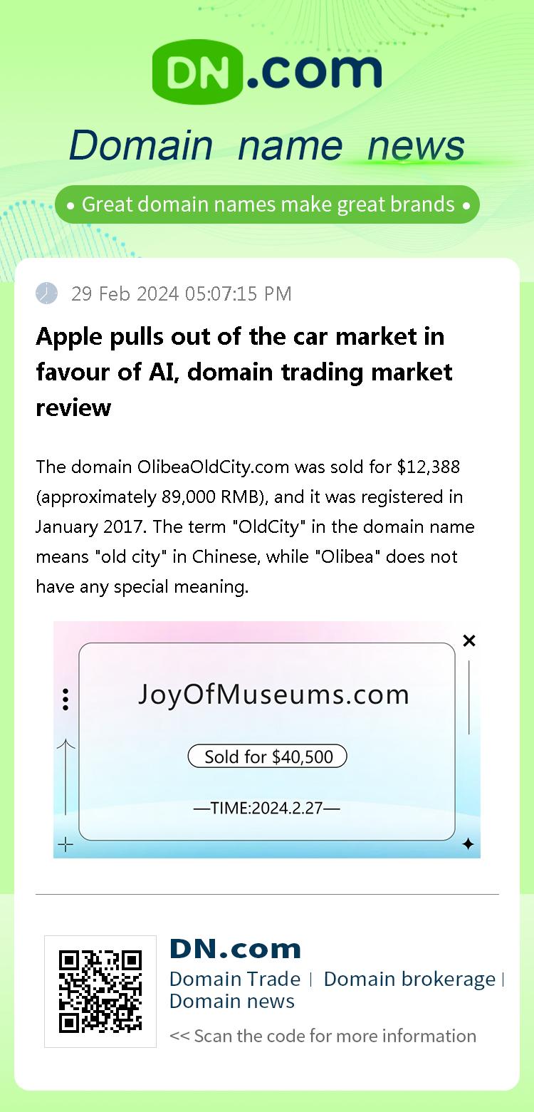 Apple pulls out of the car market in favour of AI, domain trading market review