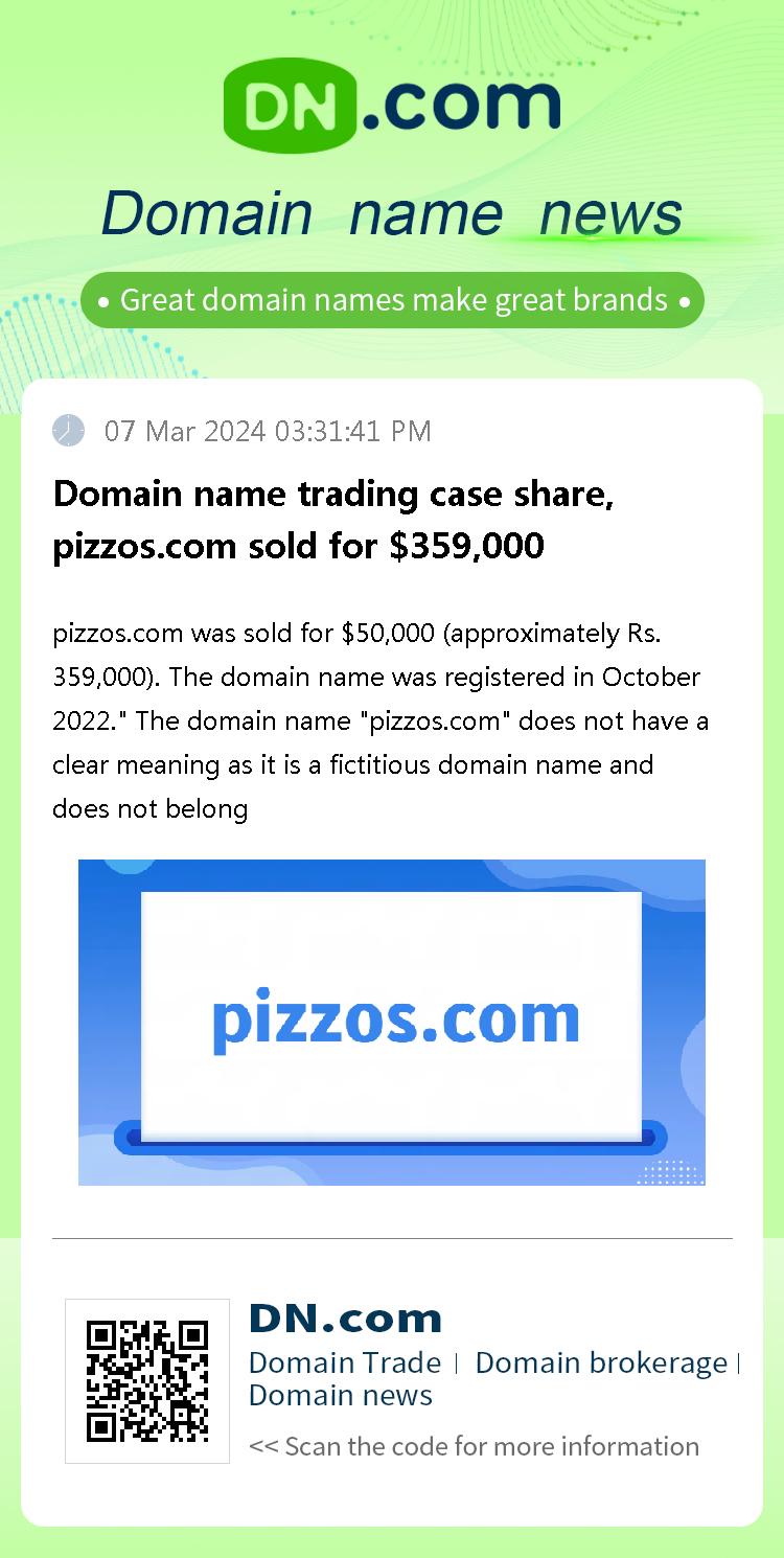 Domain name trading case share, pizzos.com sold for $359,000