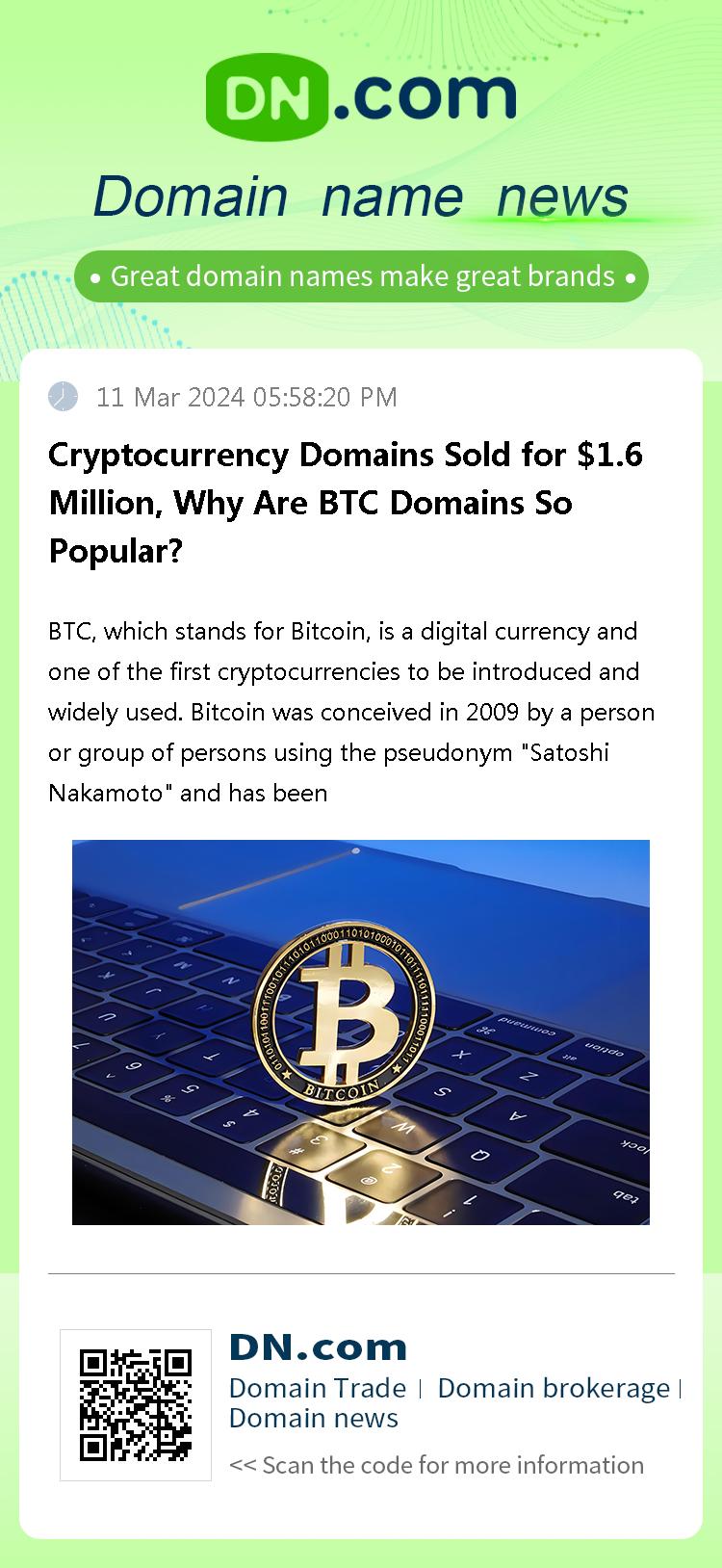 Cryptocurrency Domains Sold for $1.6 Million, Why Are BTC Domains So Popular?