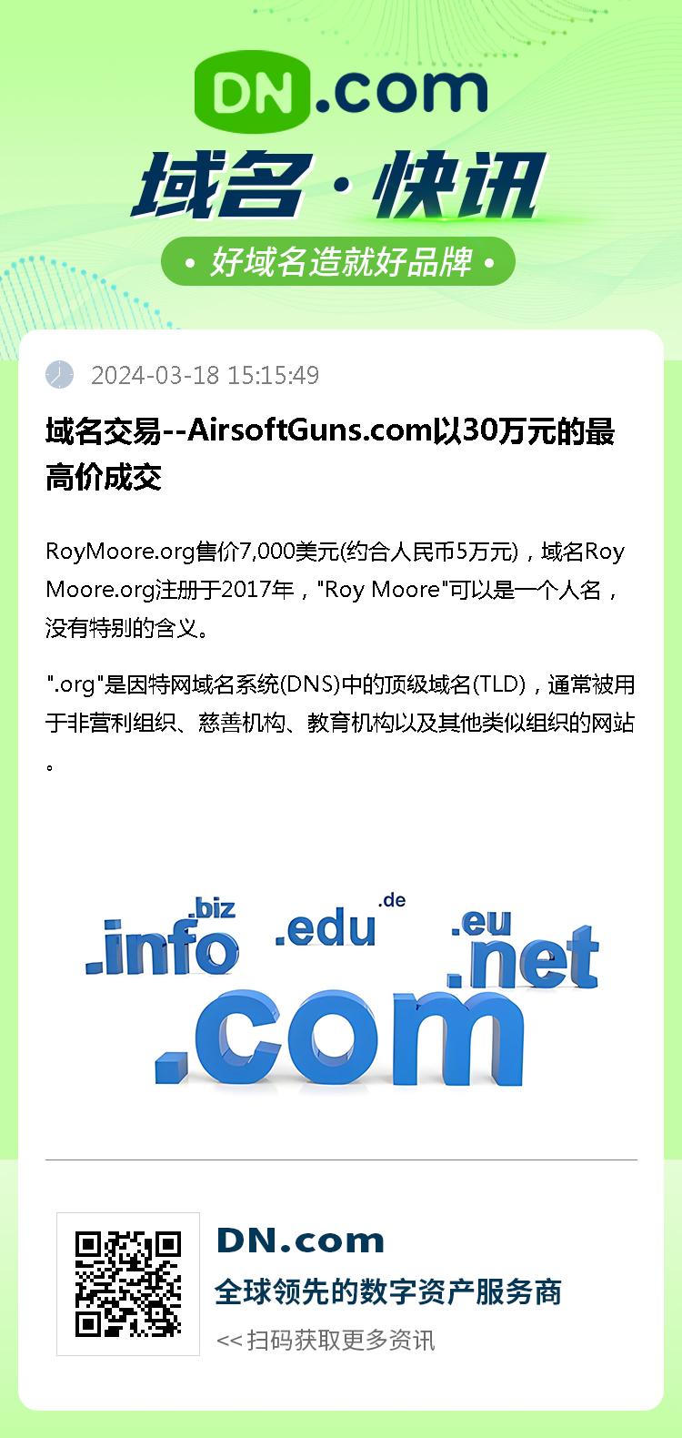 域名交易--AirsoftGuns.com以30万元的最高价成交