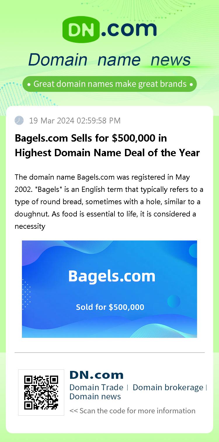 Bagels.com Sells for $500,000 in Highest Domain Name Deal of the Year