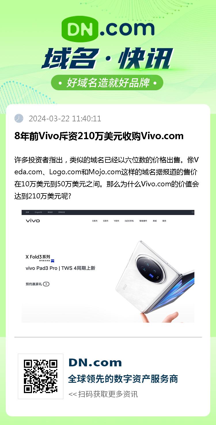 8年前Vivo斥资210万美元收购Vivo.com