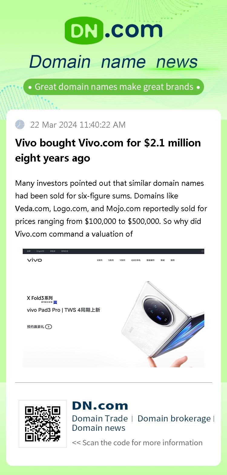 Vivo bought Vivo.com for $2.1 million eight years ago