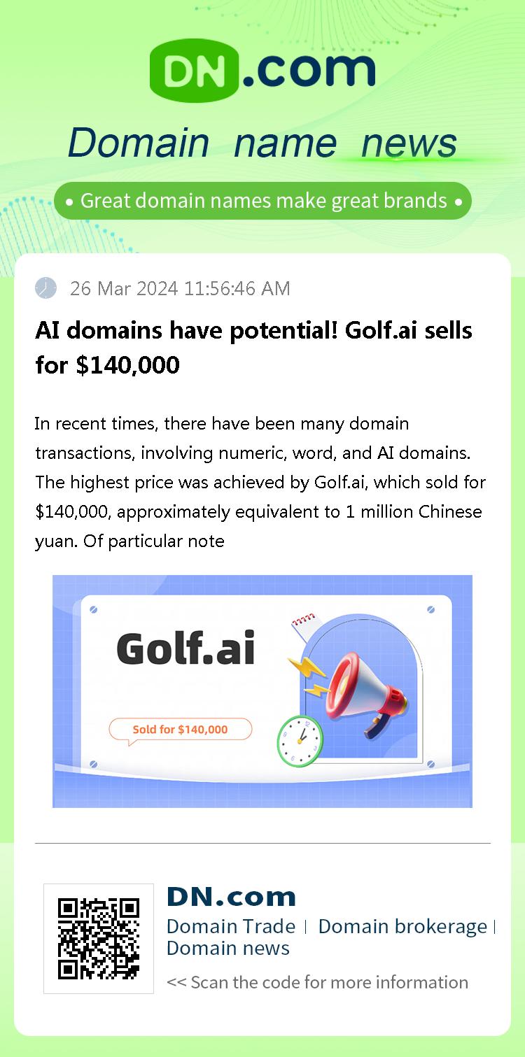 AI domains have potential! Golf.ai sells for $140,000