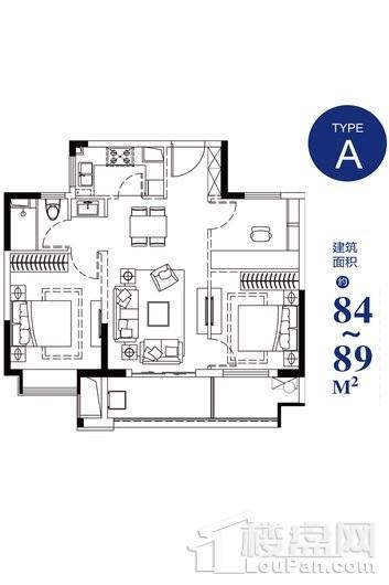 绿地海湾A户型-89-94㎡3房 3室2厅1卫1厨