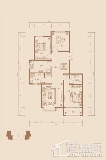 明珠广场·燕南家园高层127㎡户型 3室2厅2卫1厨