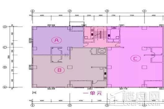 世纪公馆三号楼1单元平面图 2室2厅1卫1厨