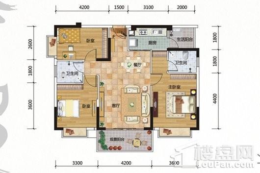 阳光100九个半岛B3户型 3室2厅2卫1厨