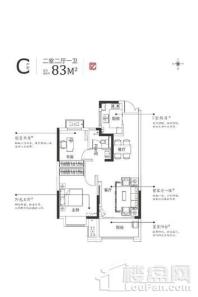 沄溪书院C户型83㎡二室二厅一卫 2室2厅1卫1厨