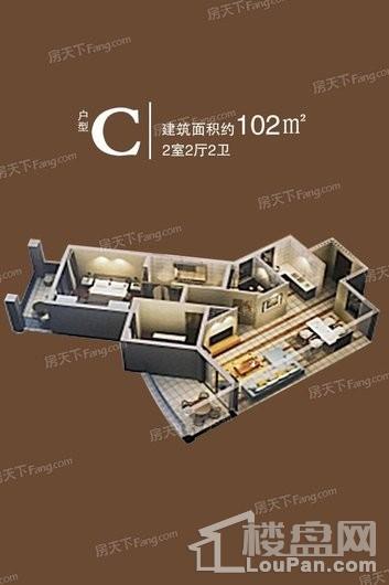 中国·云南·抚仙湖·欢乐大世界C（102m2）户型 2室2厅2卫1厨