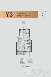 碧桂园·百兴澜庭Y3户型87㎡ 3室2厅2卫1厨