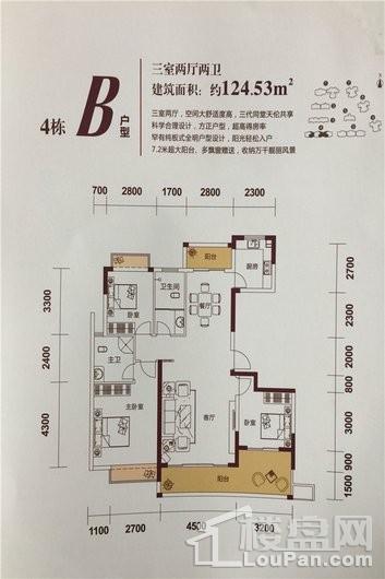 润稷·七里桥堡（已售完）4栋B户型 三室两厅两卫 3室2厅2卫1厨