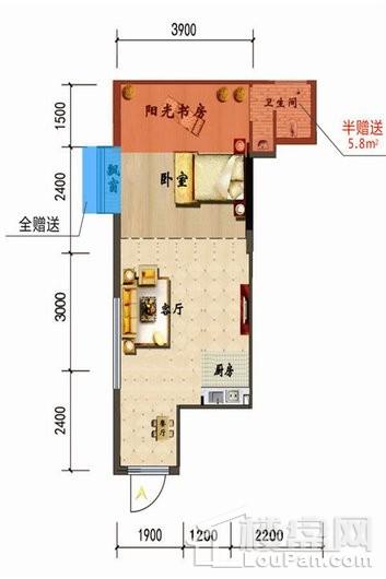 金鼎东方·和生源（已售完）2017 新D8户型 2室2厅1卫1厨
