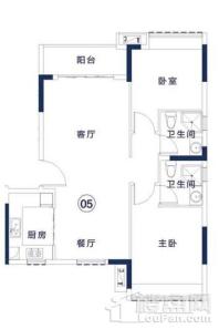 鸿成·珠江玥G栋05户型 2室2厅2卫1厨