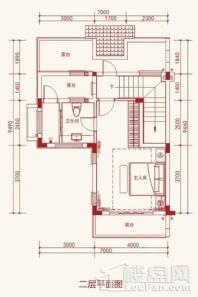 奥园英德心花小镇建面95平B2户型二层 2室1厅2卫1厨