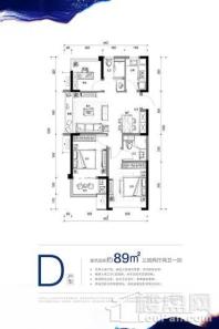 华景川万科潮起东方D户型 3室2厅2卫1厨