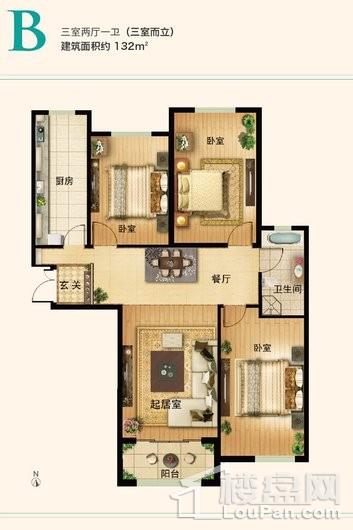 新世界家园132㎡3居户型 3室2厅1卫1厨