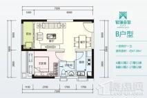 银领公馆B户型 1室2厅1卫1厨