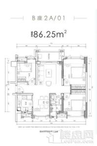 实地剑兰郡B座2A/01户型 3室2厅1卫1厨