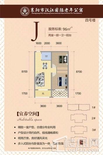 汉江国际老年公寓4#楼J户型 2室1厅1卫1厨
