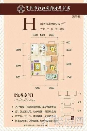 汉江国际老年公寓4#楼H户型 2室1厅1卫1厨