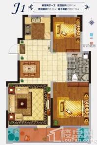 蓬莱诚园J1户型 2室2厅1卫1厨