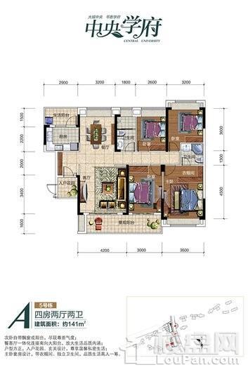 中央学府5号栋A户型 4室2厅2卫1厨