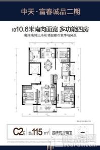 中天富春诚品（三期）C2户型 4室2厅2卫1厨