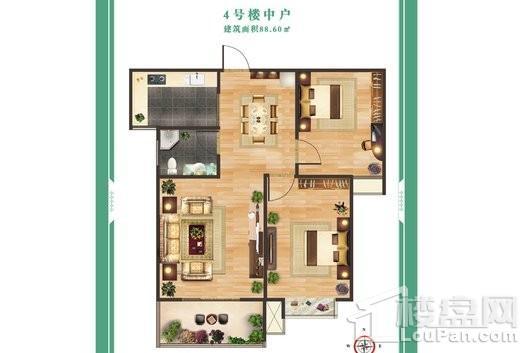 新都公园里4号楼中间户型 2室2厅1卫1厨