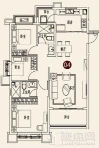 烟台恒大海上帝景14号楼04户型 3室2厅2卫1厨