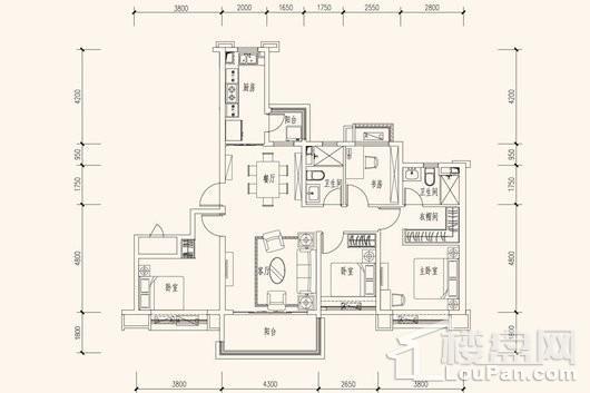 烟台恒大海上帝景10、11号楼01户型 4室2厅2卫1厨