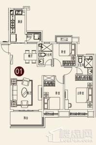 烟台恒大海上帝景7号楼二单元01户型 3室2厅2卫1厨