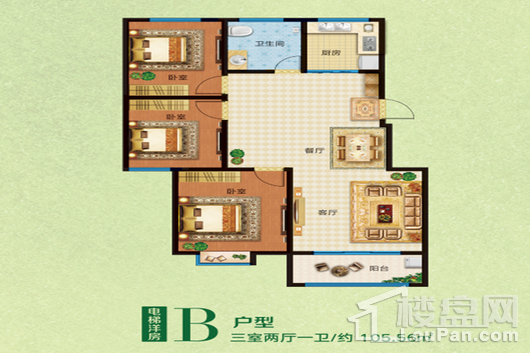 成德·公园里105.56㎡三室两厅房源 3室2厅1卫1厨