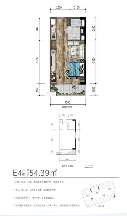E4户型 1房 54.39平