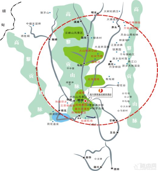 腾冲美尔翡翠皇冠建国酒店位置图