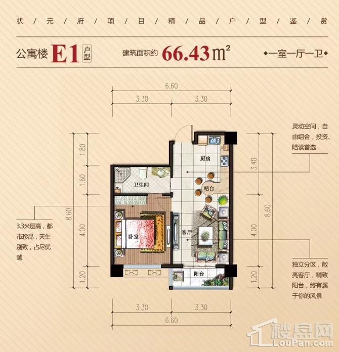 1室1厅1卫  66.43㎡