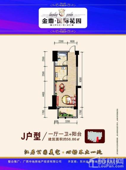 J户型 1房1厅1卫56.86㎡