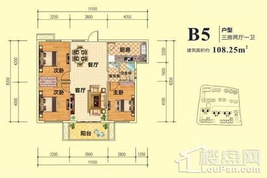 融信澜悦5-7#B5户型 3室2厅1卫1厨