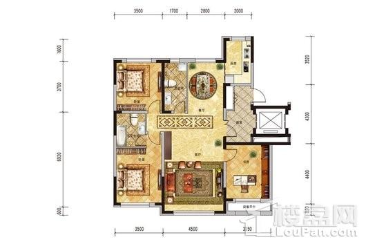 居然世界里136平米户型图 3室2厅2卫1厨