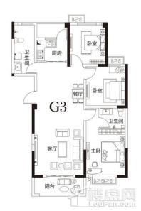 洛浦金苑G3户型 3室2厅2卫1厨