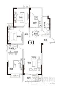 洛浦金苑G1户型 3室2厅2卫1厨