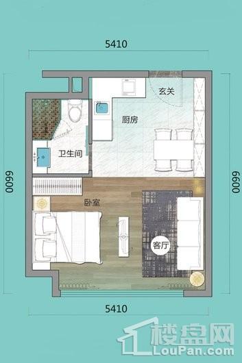 明宇MIMA47平米公寓户型图 1室2厅1卫1厨